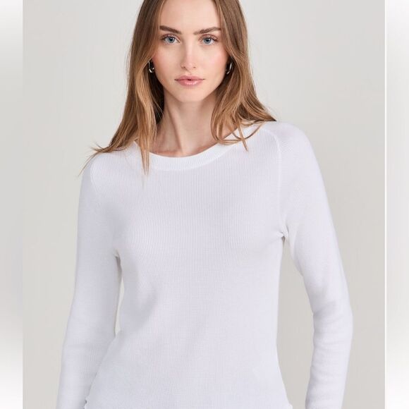 free people M Easy Does It White Crewneck Waffle Knit Long Sleeve Thermal - Picture 6 of 16
